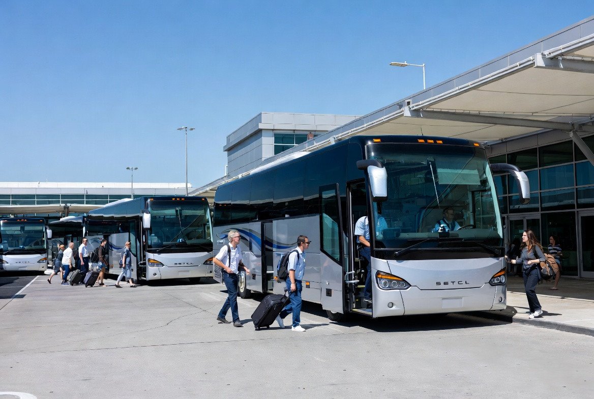 Airport transfer service - luxury vehicle waiting at airport terminal